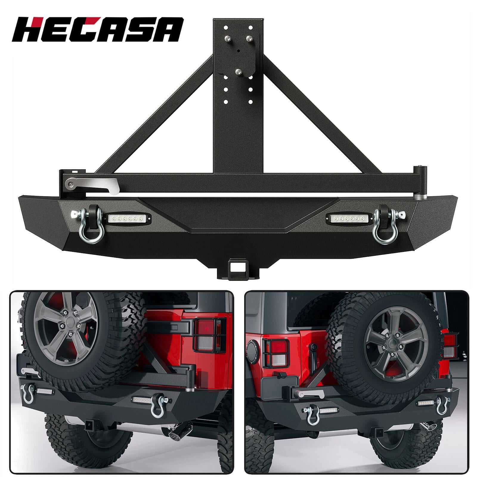 Rear Bumper w/ Tire Carrier & LED Lights for Jeep Wrangler JK Unlimited (2007–2018)