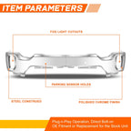 Front Bumper Face Bar for GMC Sierra 2500 3500 HD (2020–2023) Chrome w/ Sensor Holes