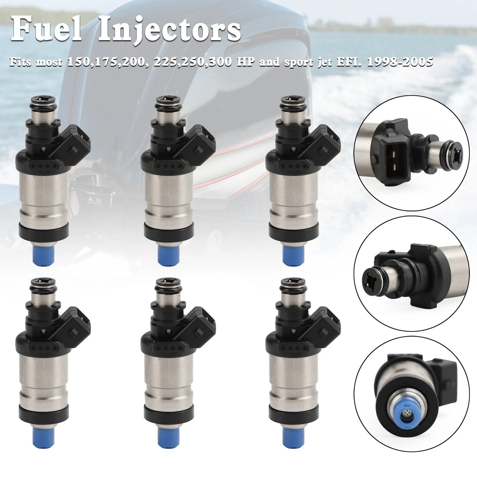 Set of 6 Fuel Injectors for Mercury Outboard 150-300 HP (1998–2005)