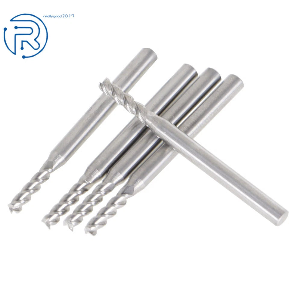 Set of 5 Carbide End Mills for Various Applications (3/32", 4 Flute)