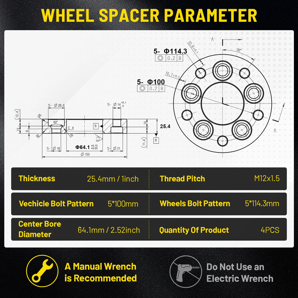 Wheel Adapters 4pcs for Toyota Dodge Pontiac (2014–2018)