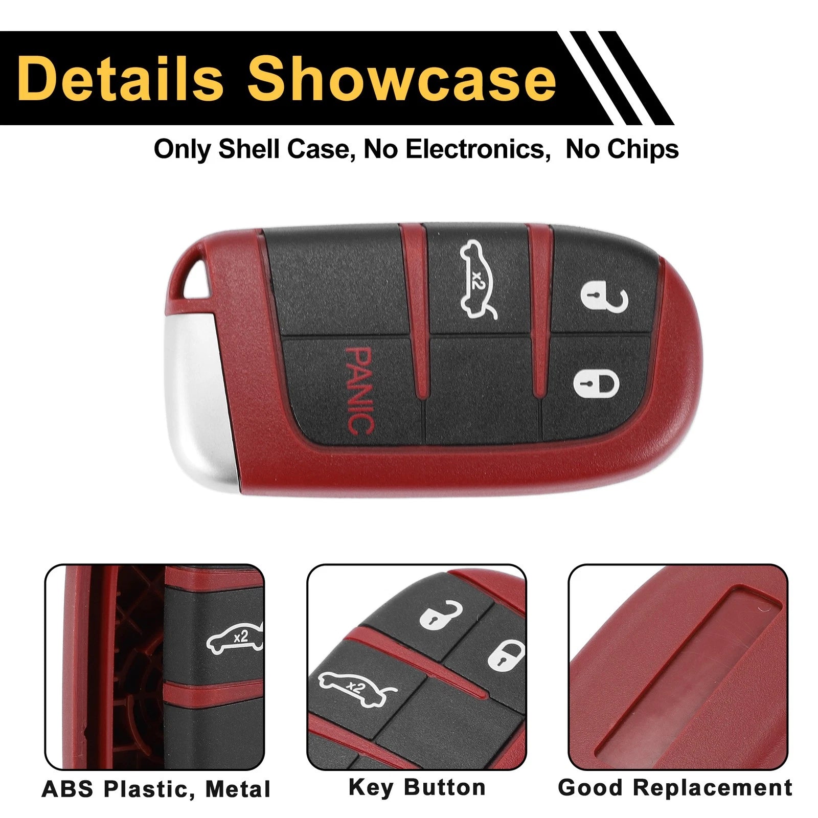 Set of 4 Key Fob Shell Cases for Dodge Charger (2006–2023) Black Red