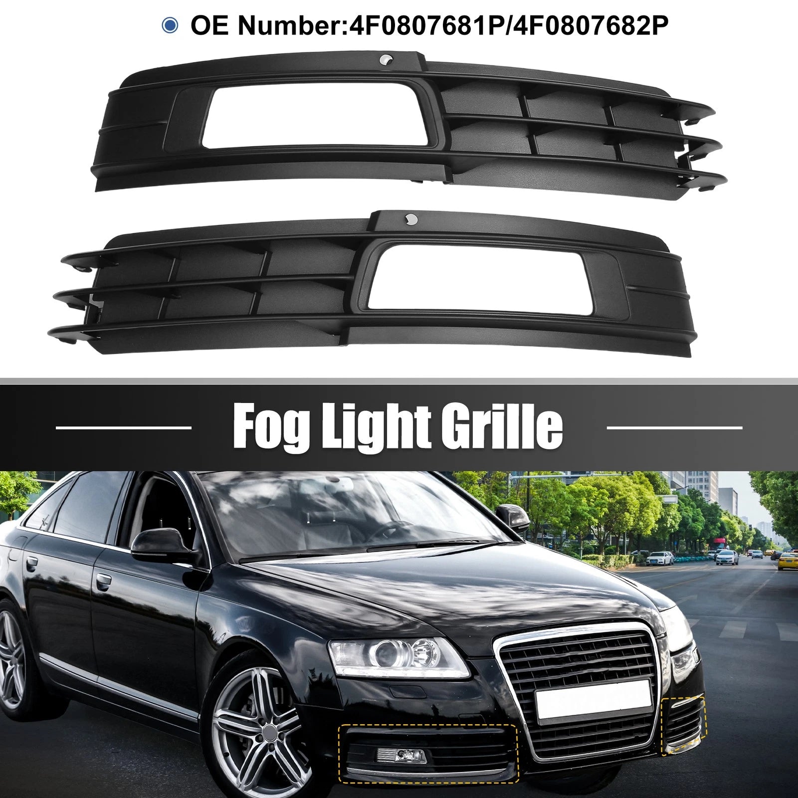 Pair Fog Light Mesh Grille for Audi A6 C6 Avant (2008–2011)