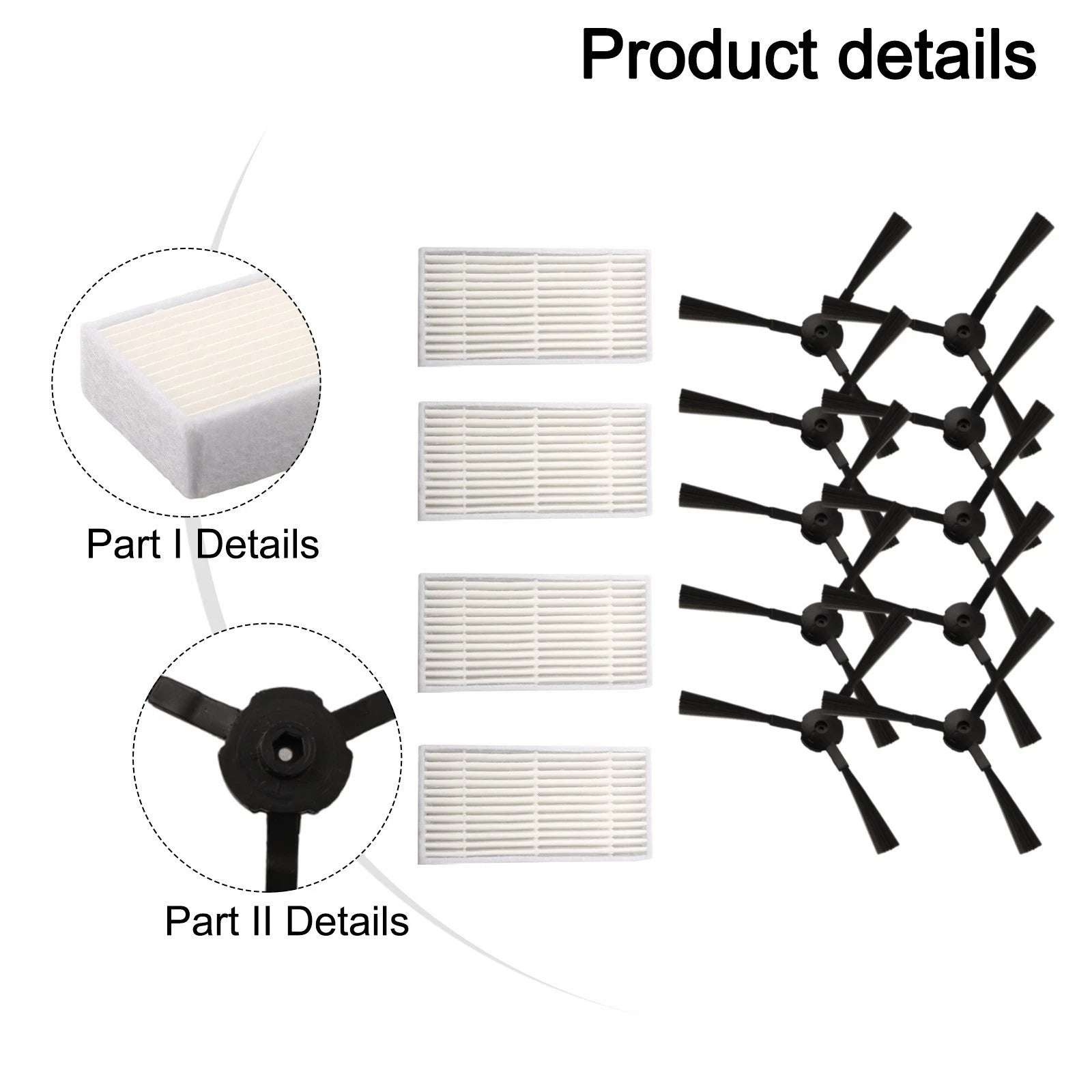 10pcs Side Brush & 4pcs Filter Mesh for Ariete Briciola (2711–2717)