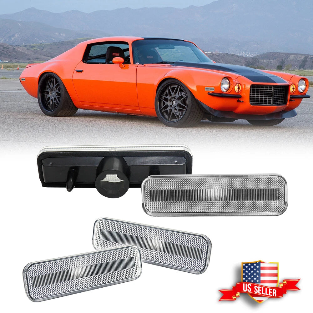 Set of 4 Clear Front & Rear Side Marker Lights for Chevrolet Camaro (1970–1973)