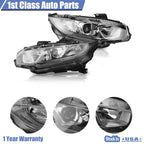 Set of 2 Halogen Headlight Assembly Lamps for Honda Civic (2016–2021)
