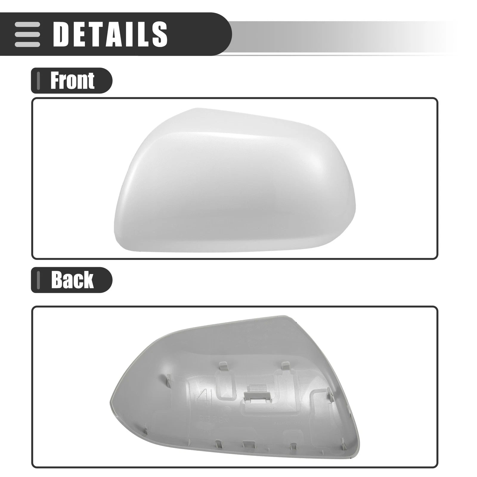 Left Side Mirror Cover Cap for Toyota Highlander (2009–2014) ABS White