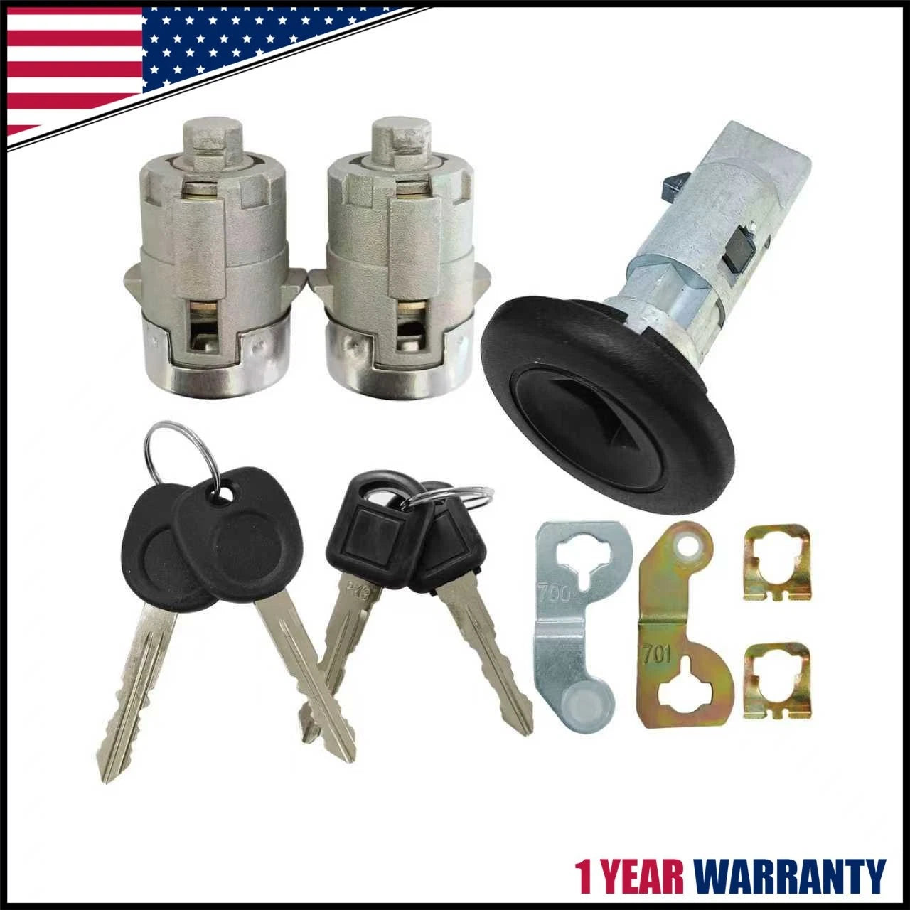 Ignition Lock Cylinder & Keys for Chevrolet GMC Silverado Tahoe (W/Clips)