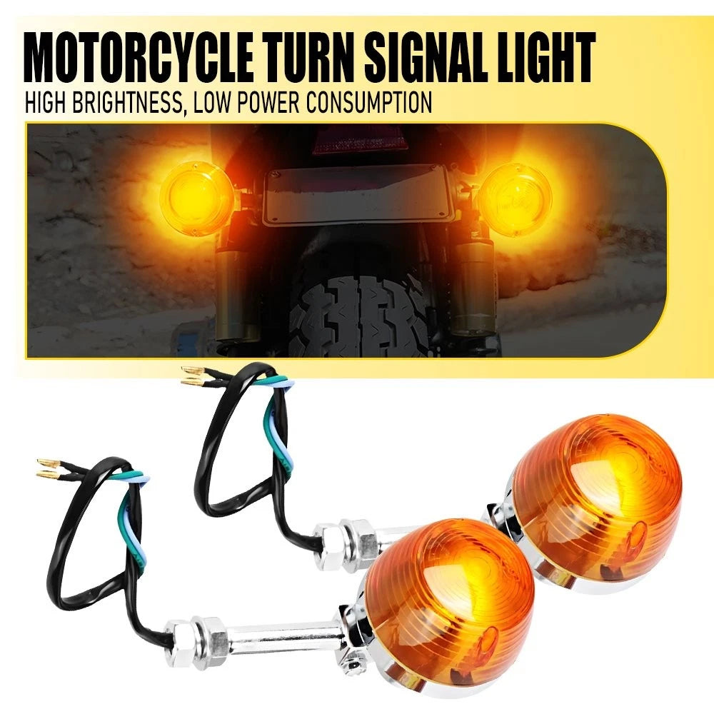 2X Universal Amber Halogen Turn Signal Lights for Motorbike (10mm Holes)