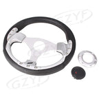 13" Racing Steering Wheel Leather PVC w/ Horn Button for Universal Car