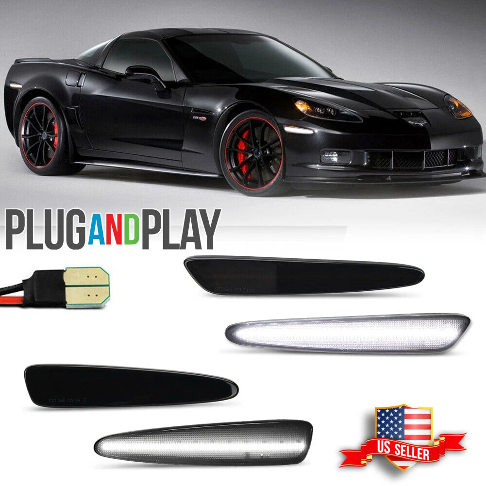 Smoked White LED Side Marker Lights for Chevy Corvette C6 (2005–2013)