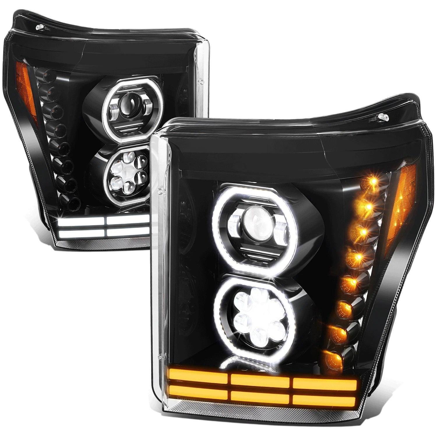 Projector Headlights for Ford F-250 Super Duty (2011–2016) - Black Housing, Amber