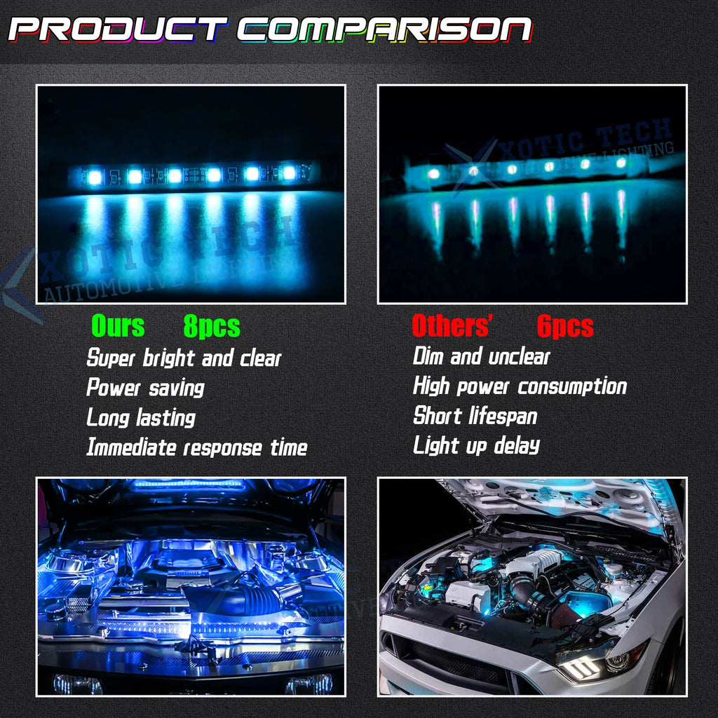8x 4.9" RGB LED Engine Bay Accent Strips for Lexus (2010-2021)