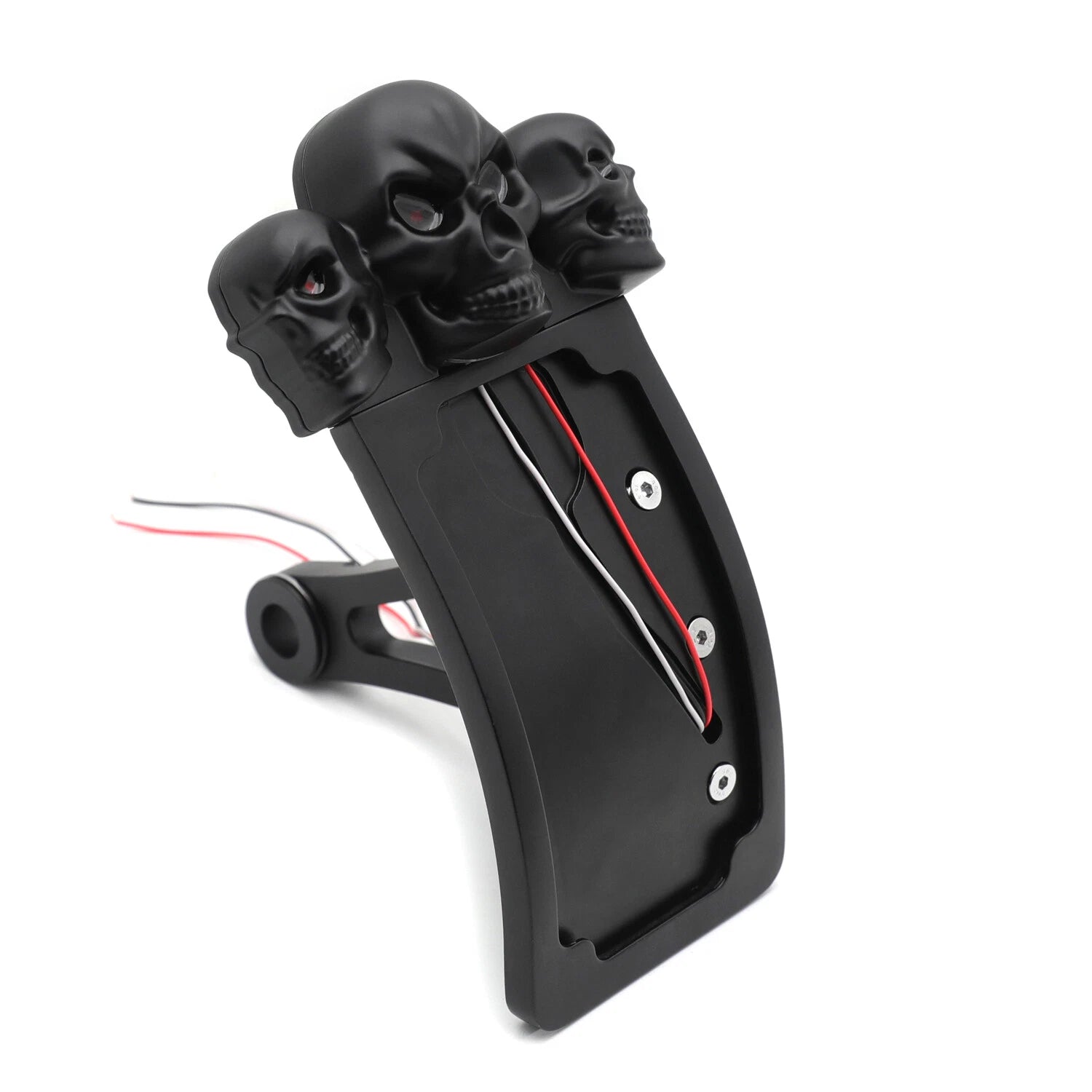 Black Curve Side Mount License Plate Bracket w/ Skull LED Tail Light (7/8" 1")