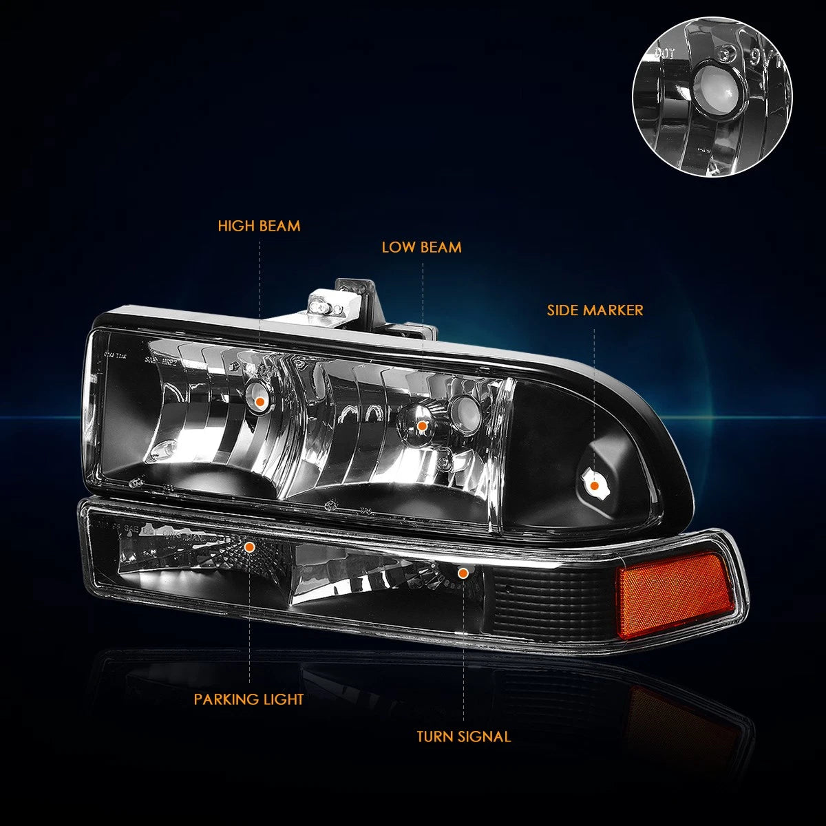 Headlight Set with Amber Corner Lamps for Chevy S10/Blazer (1998–2004)