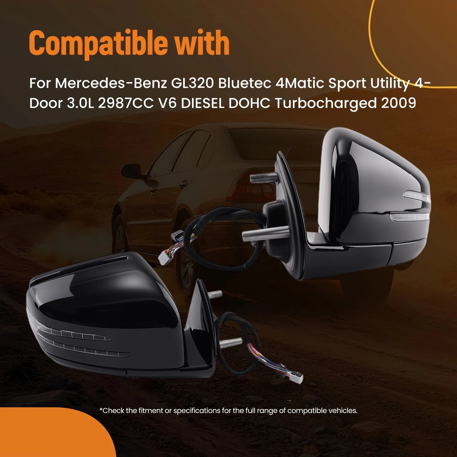 Rear View Mirror for Mercedes-Benz ML320/ML350 Bluetec (2007–2011) Pair