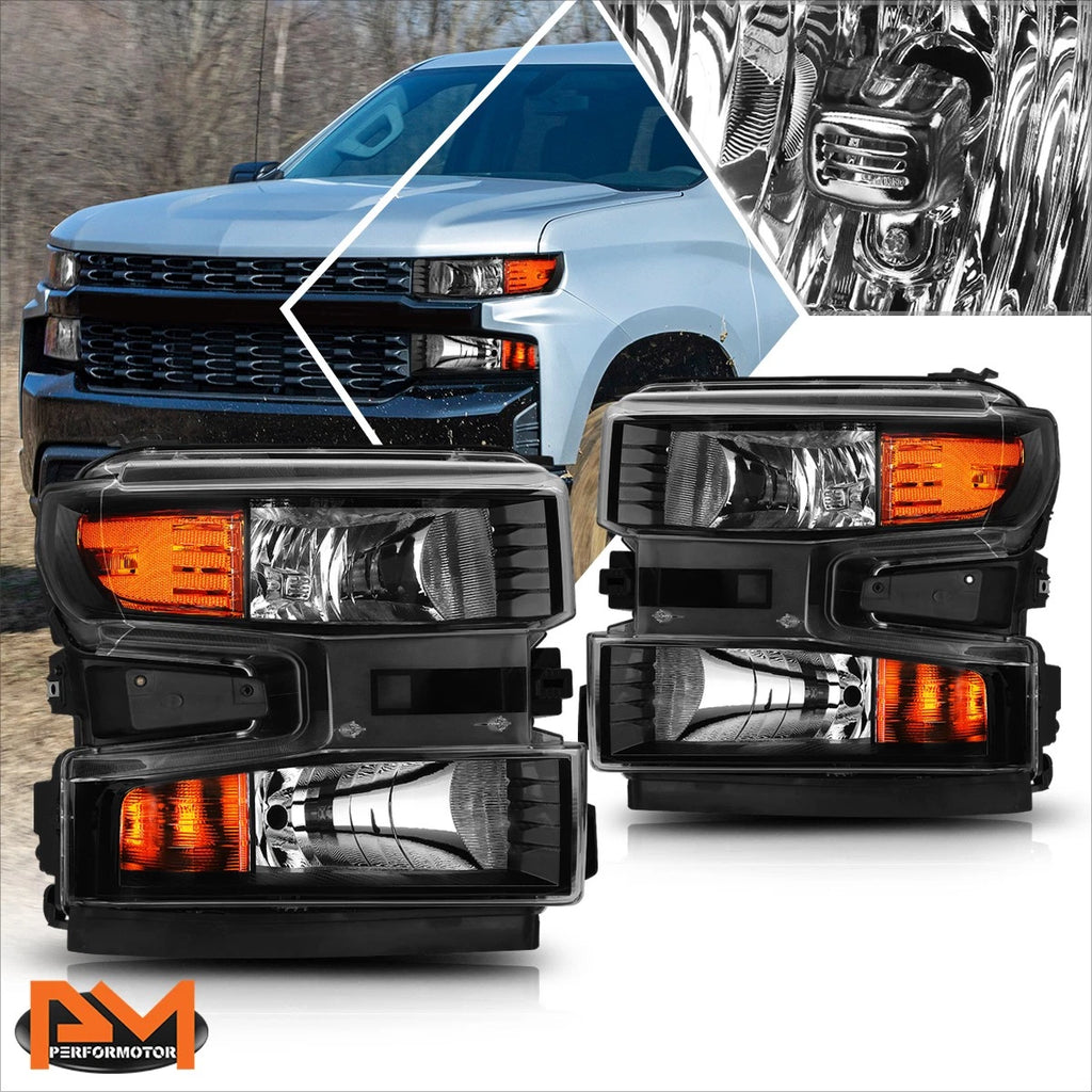 Amber Corner Headlights Lamp Black for Silverado 1500 WT/Custom Trail Boss (2019–2024)