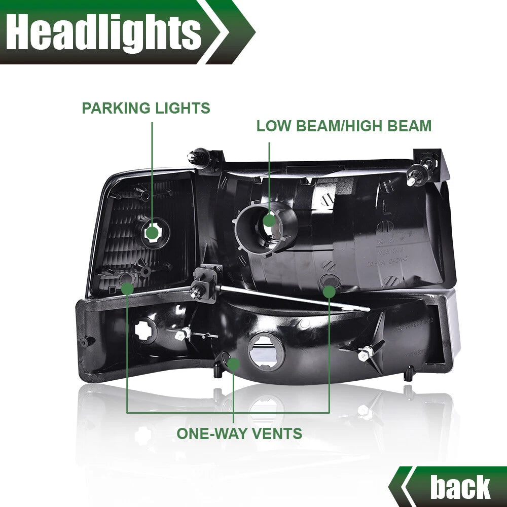 Chrome Headlights Bumper Corner Lamps for Ford F150 F250 F350 Bronco (1992–1996)