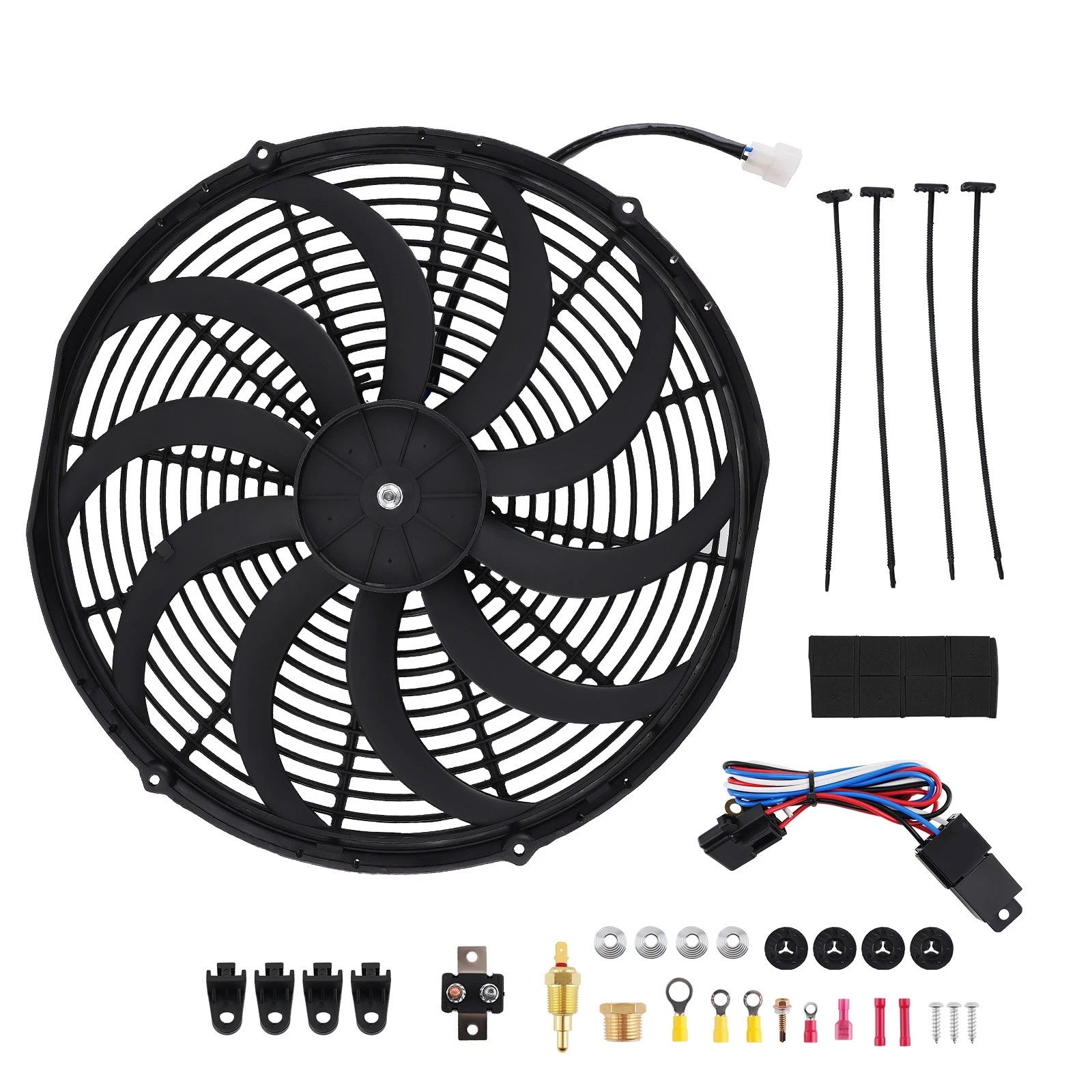 16" Cooling Fan Kit for Universal Radiator System 240W Thermostat Black