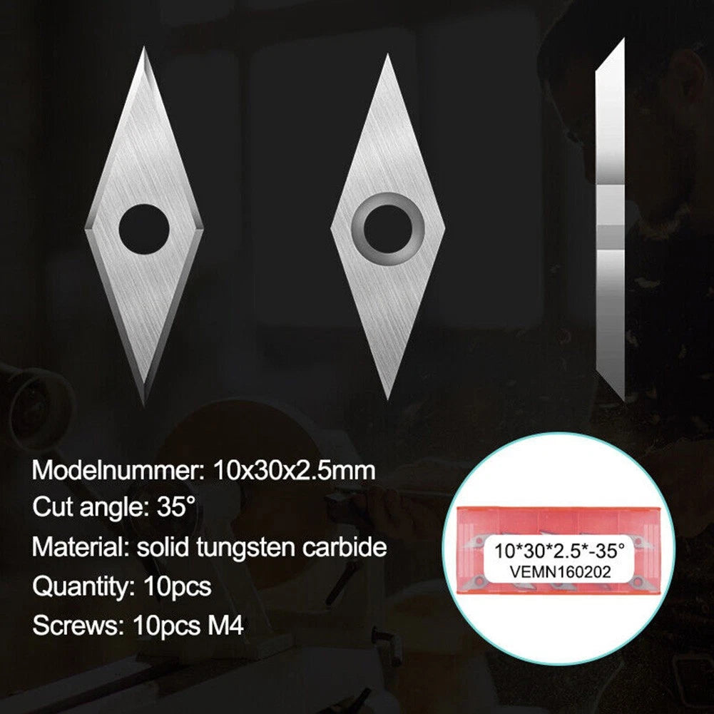 10pcs Carbide Wood Turning Tool Inserts 10x30mm with Screws for DIY