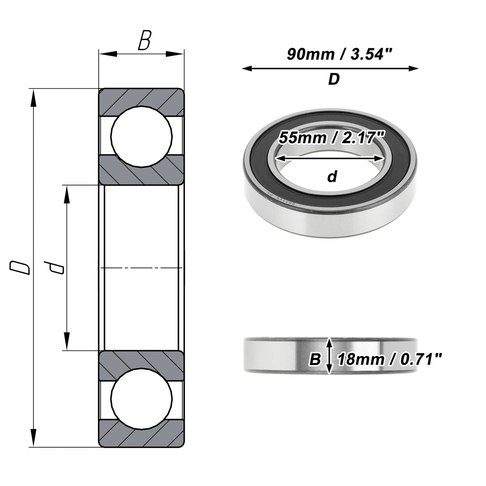 Deep Groove Ball Bearing P5 for Scooter Skateboard Wheel (55x90x18mm)