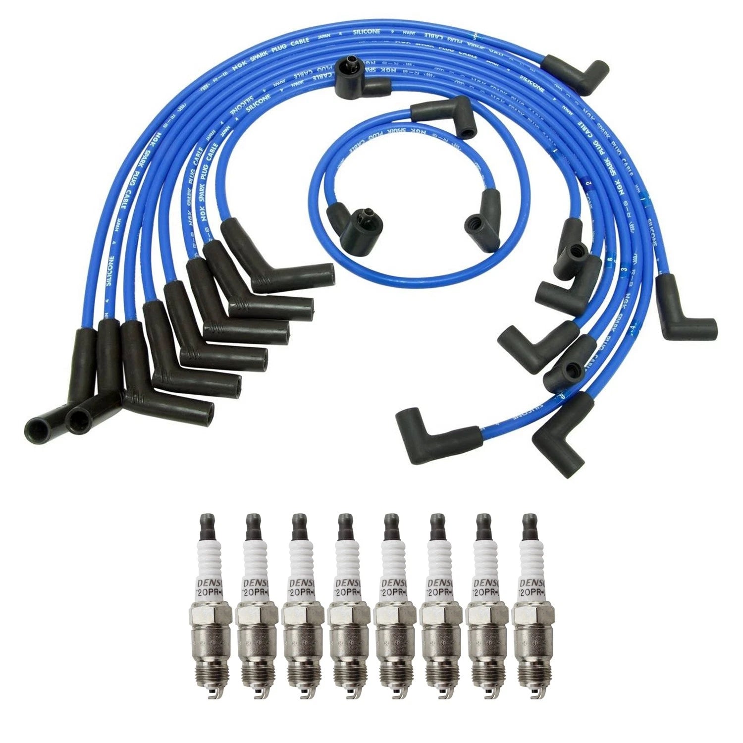 NGK 8mm Wire Set & Denso Spark Plug Kit for E-350 Econoline (1992–1996)