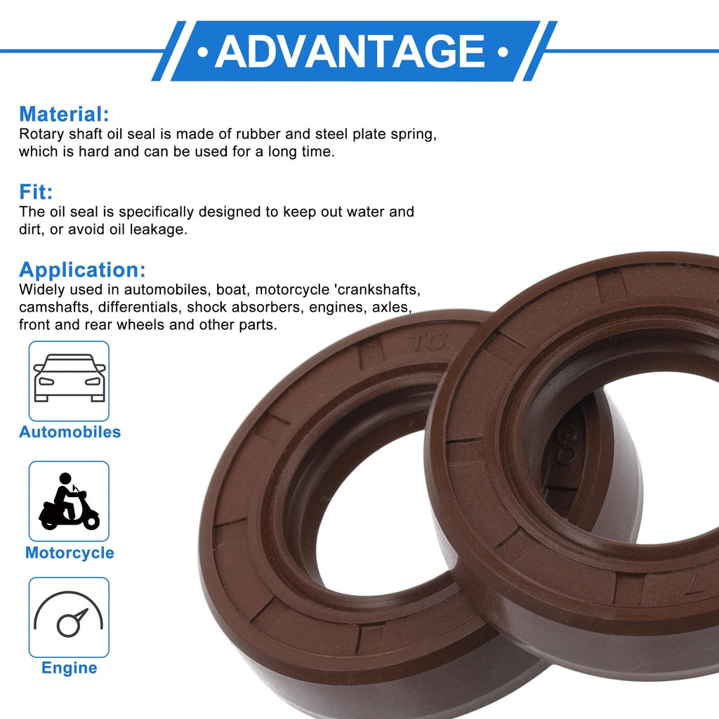 2X Oil Seal Rotary Shaft Seal FKM Rubber 17x30x7mm for Various Models
