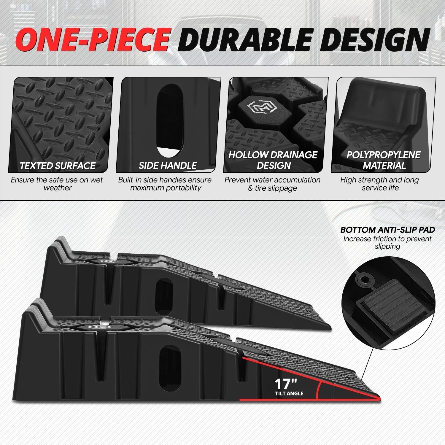 7" Lift Height Non-Skid Tread Wheel Tire Change Ramps Chock Pair