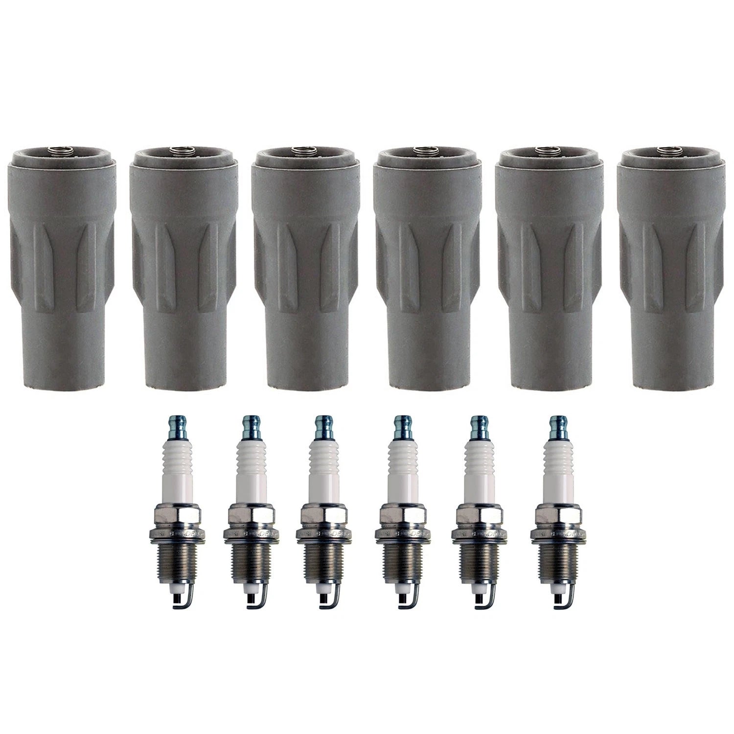 Set of 6 Denso Standard Spark Plugs & Coil Boots for Chrysler 300 Pacifica Sebring (2005–2010)