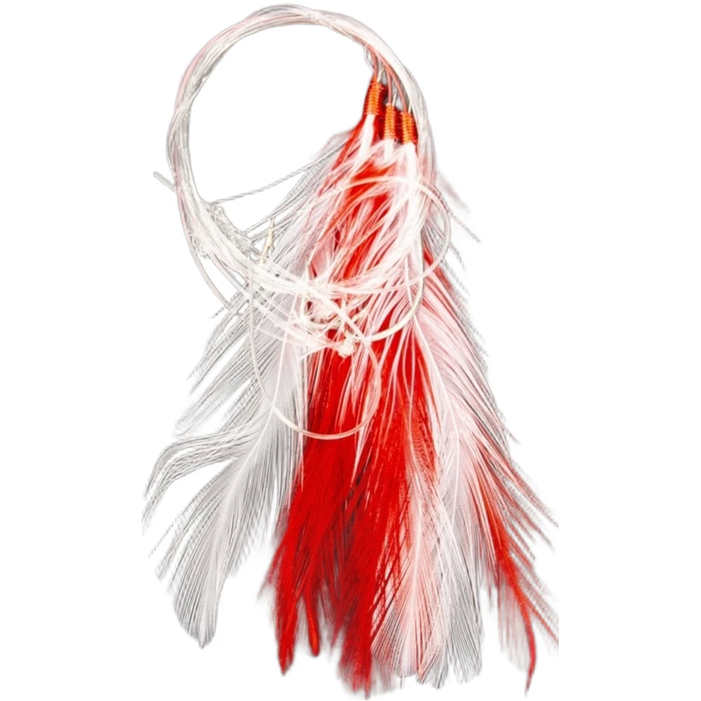 Sabiki Rig Lure Set of 3 Hooks Red White Hand Tied No 6 for Fishing