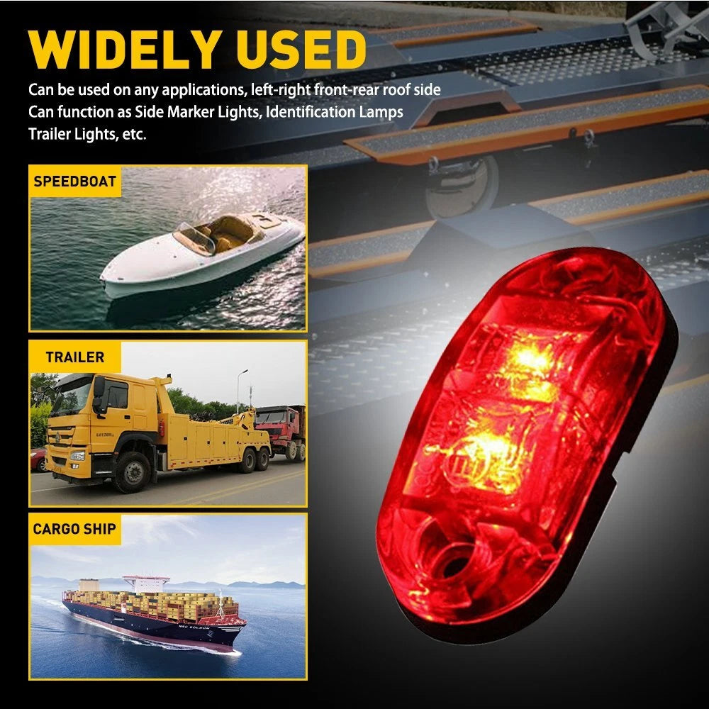Set of 10 Red 2-LED Oval Side Marker Lights for Truck Trailer