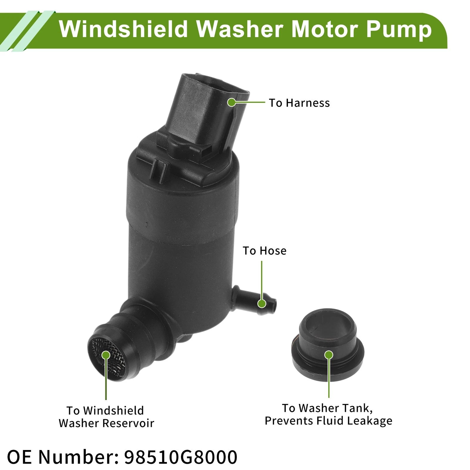Windshield Washer Pump w/Grommet for Hyundai Accent (2018–2019) No. 98510G8000