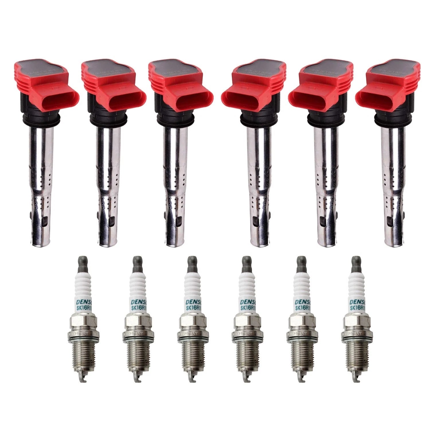 Set of 6 Ignition Coils & Denso Iridium Spark Plugs for Audi A4 A5 Quattro (2005–2009)