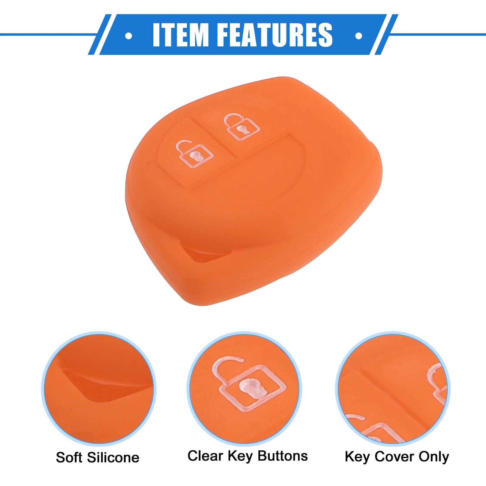 2X Key Fob Case Protector for Suzuki (2 Button, Silicone, Orange)