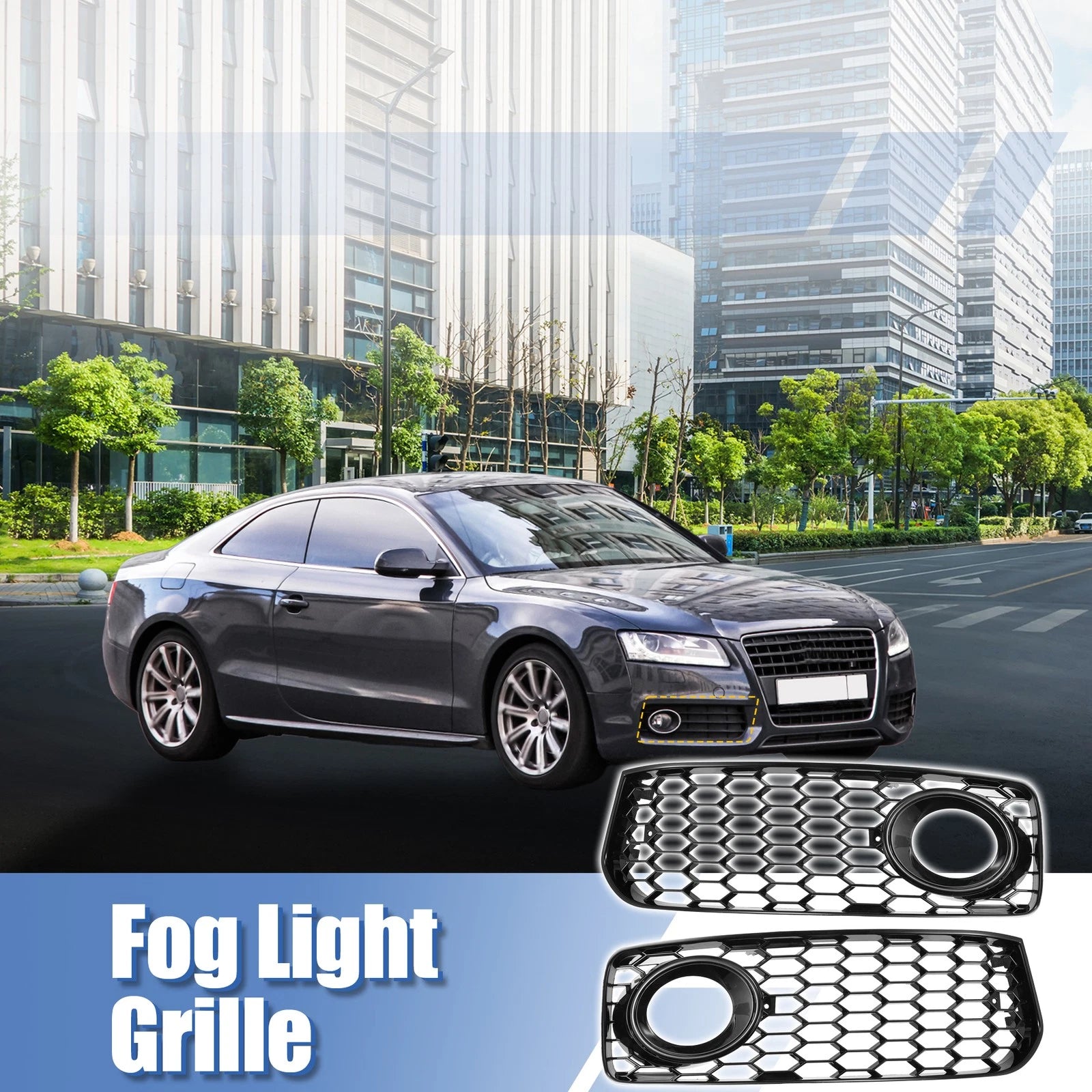 Pair Front Fog Light Mesh Grill Cover for Audi A5 S-Line (2008–2012)