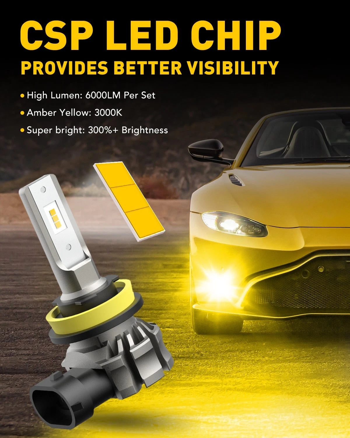 2X H11 H8 LED Bulb 3000K Golden Yellow Fog DRL Light