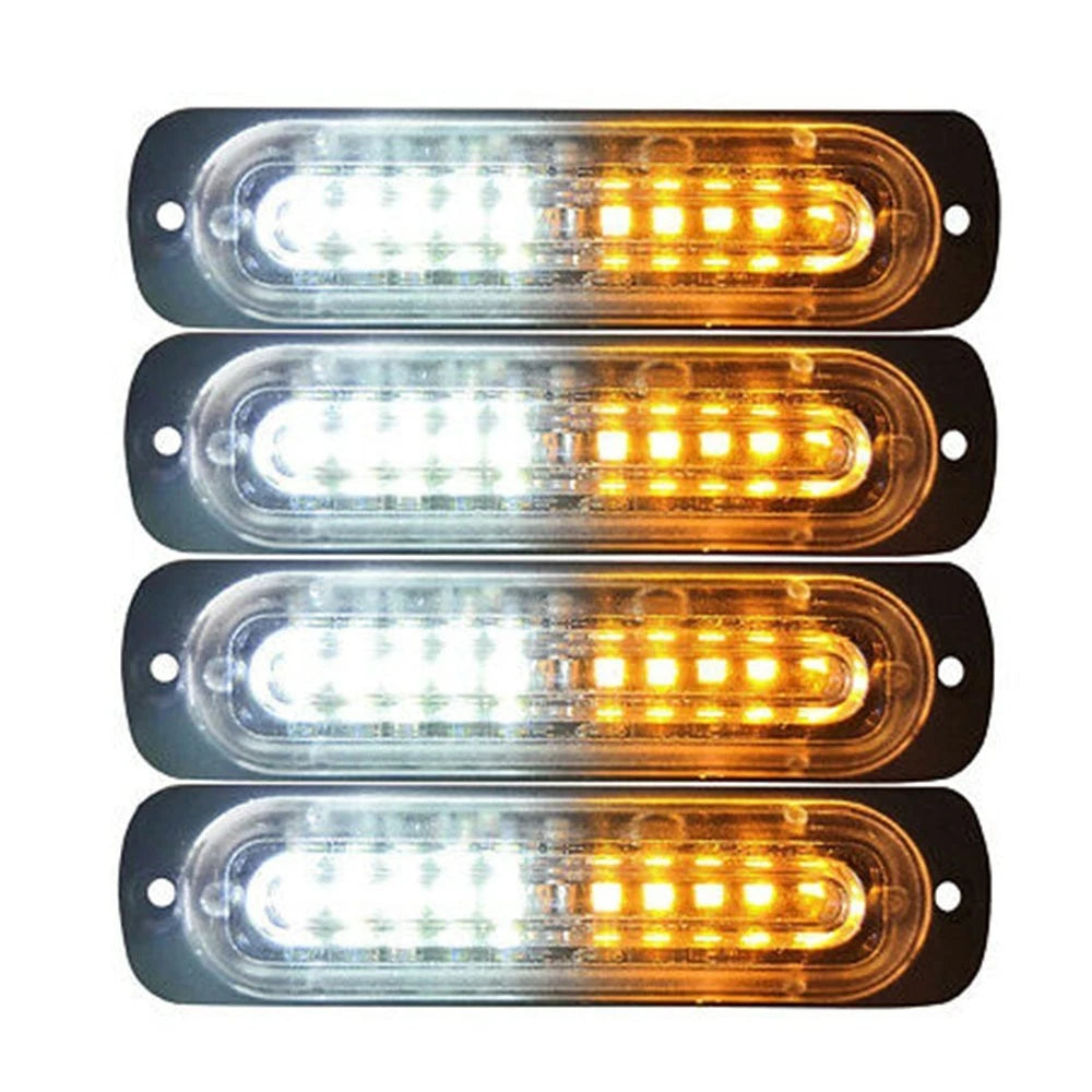 4X LED Strobe Light Bar for Car Truck (Flashing Warning Beacon Amber/White)