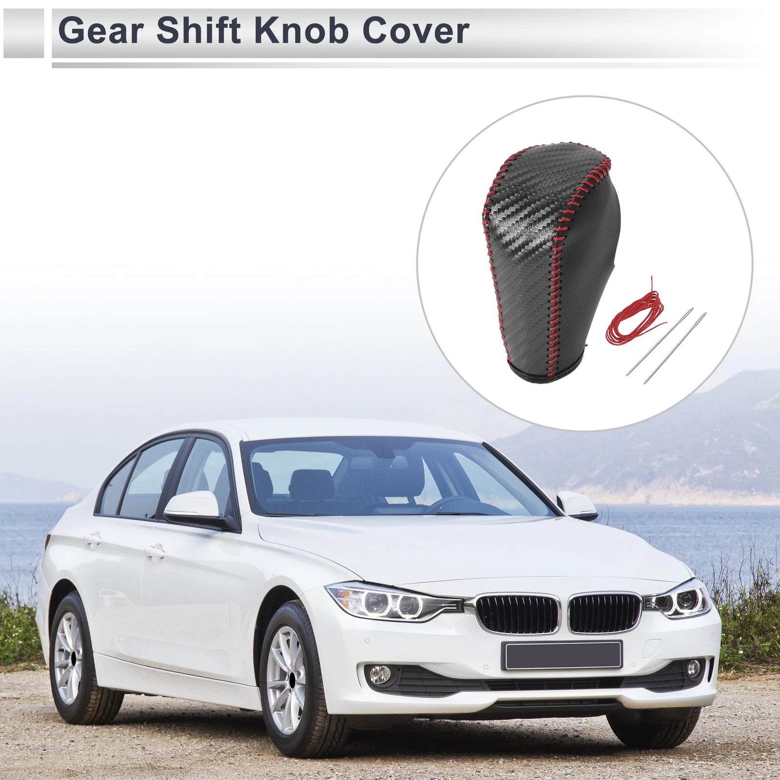 Gear Shift Knob Cover for BMW 3 Series (2004–2012) Black Carbon Fiber Red
