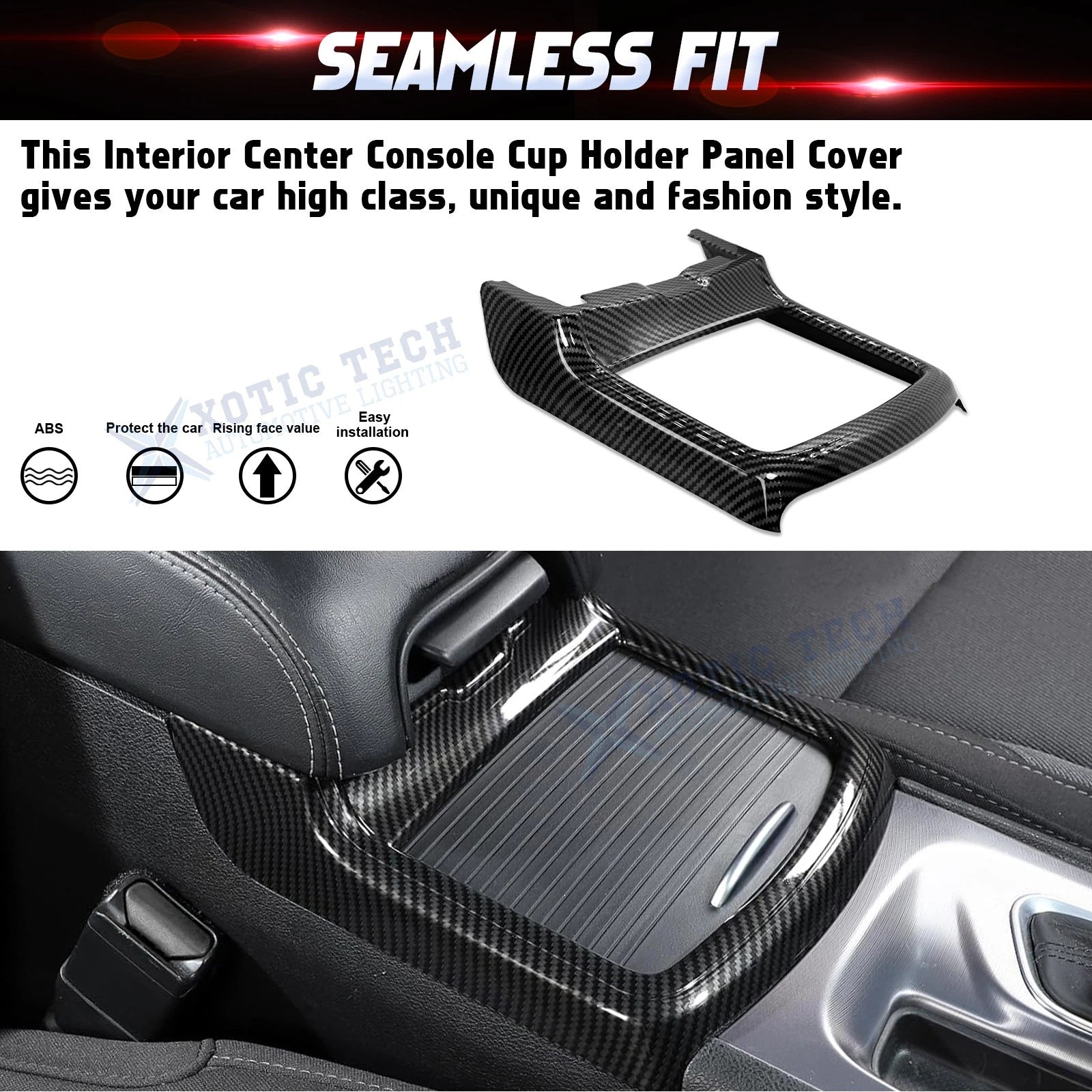 Carbon Fiber Black Central Cup Holder Frame Trim for Dodge Charger (2011-2023)