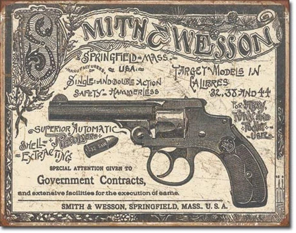 Vintage Replica Tin Metal Sign for Smith & Wesson Pistol Revolver (2014)