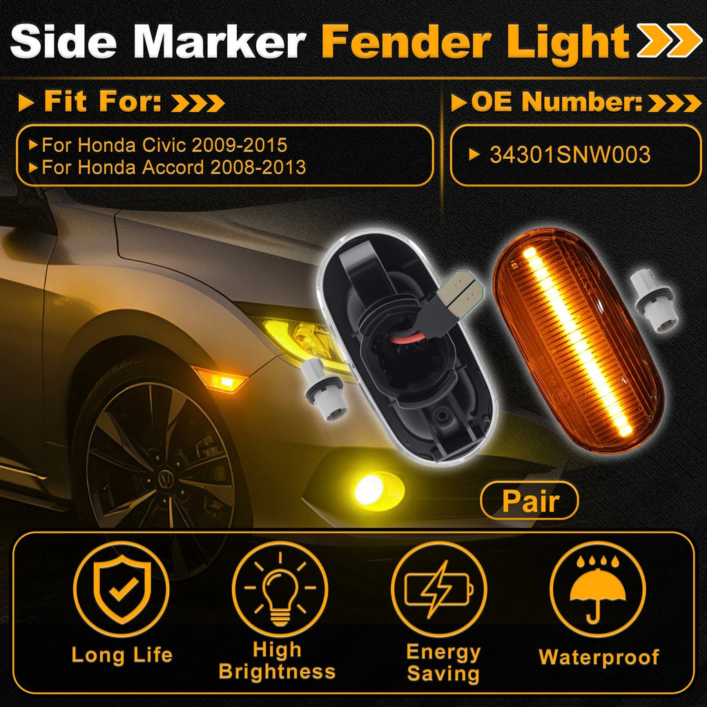 Side Marker Fender Light 34301SNW003 for Honda Civic (2009–2015) Transparent Lens