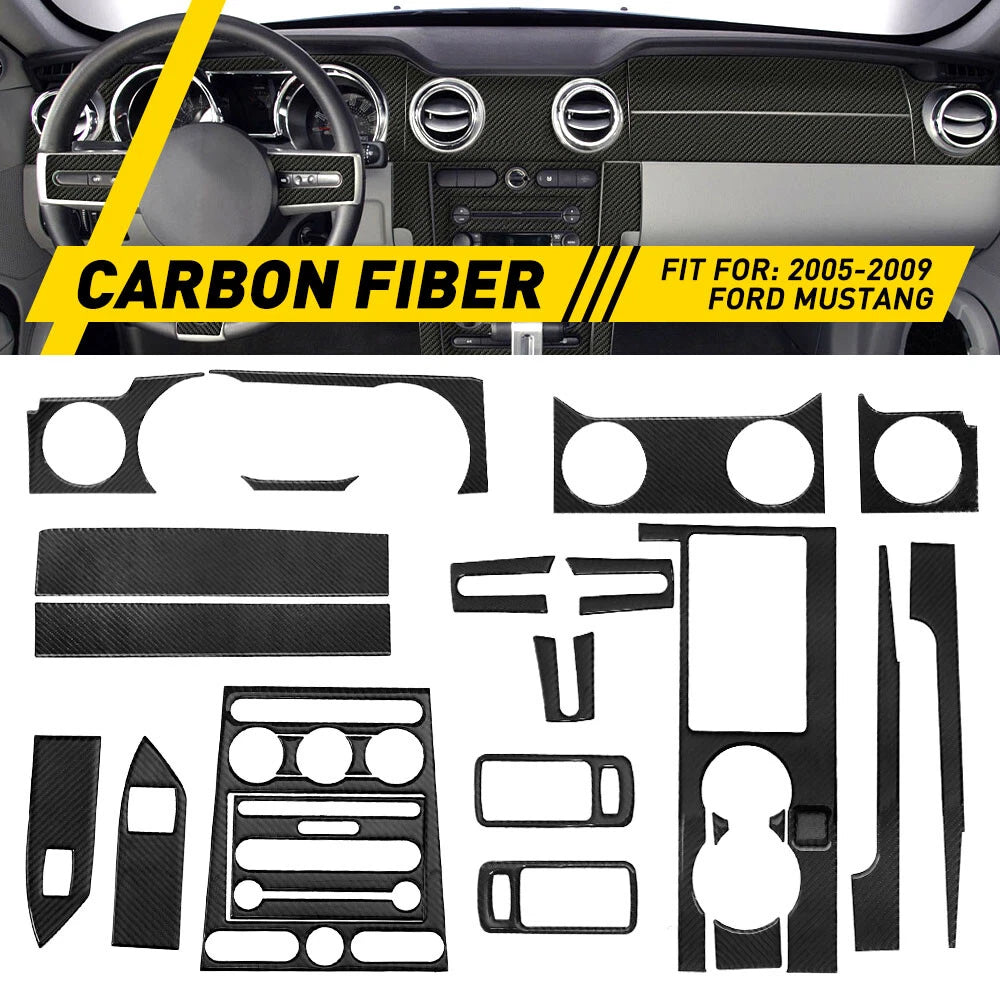 22Pcs Carbon Fiber Interior Trim Cover for Ford Mustang (2005–2009)