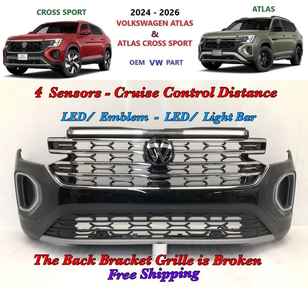Front Bumper Pearl Black for Volkswagen Atlas & Atlas Cross Sport (2024–2026)