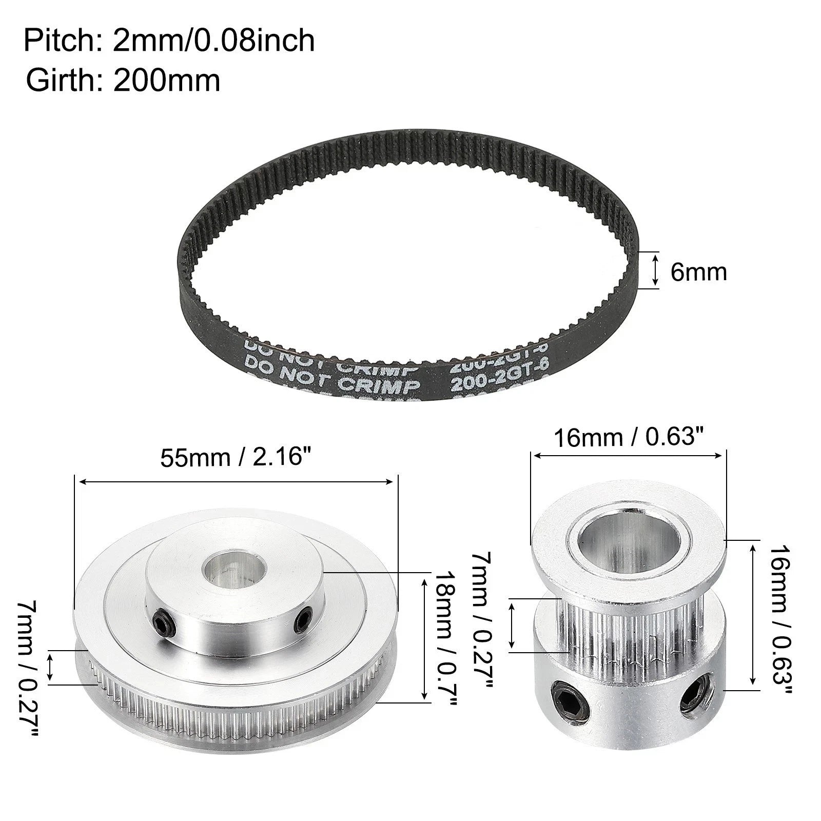 Set of 2 Synchronous Pulleys 20T 80T for 8mm 10mm Bore 200mm Belt