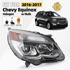 Halogen Headlight with Bulb Chrome Right Passenger for Chevrolet Equinox (2016–2017)