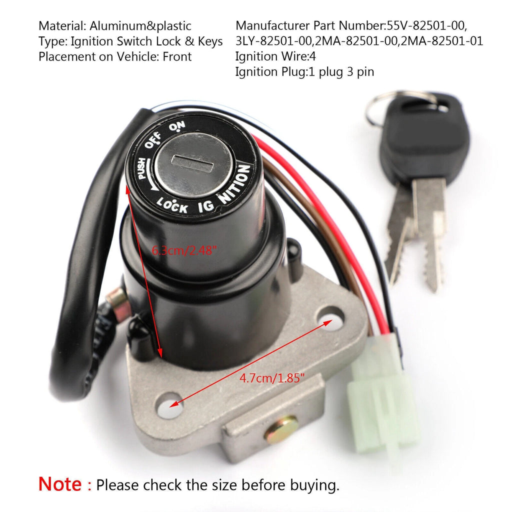 Ignition Switch Lock Keys for Yamaha DT125R XT600 KN TZR250 FJ600 XJ750 (1980–1999)