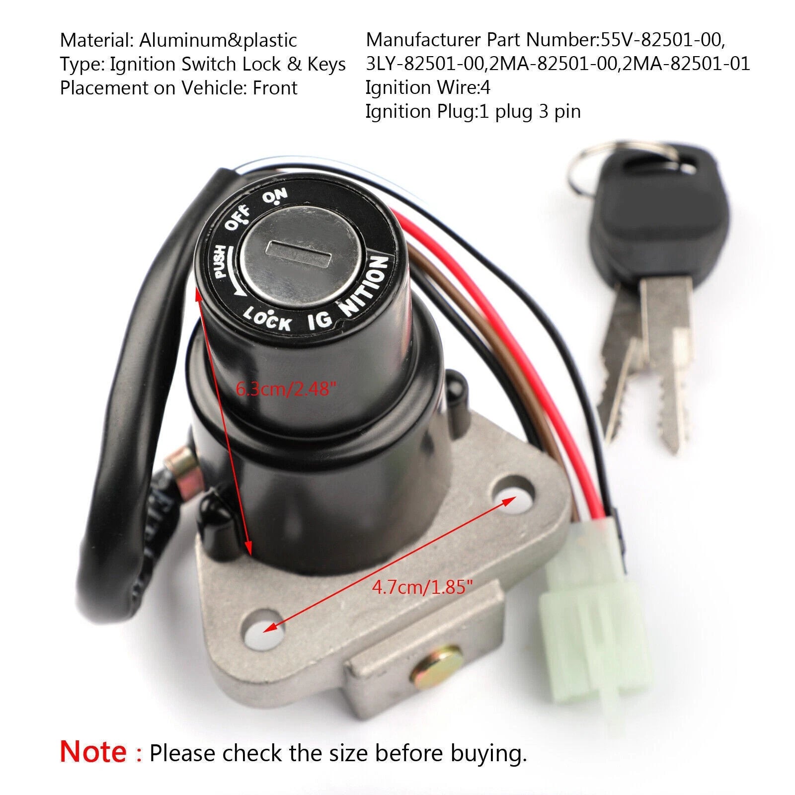 Ignition Switch Lock Keys for Yamaha DT125R XT600 KN TZR250 FJ600 XJ750 (1980–1999)