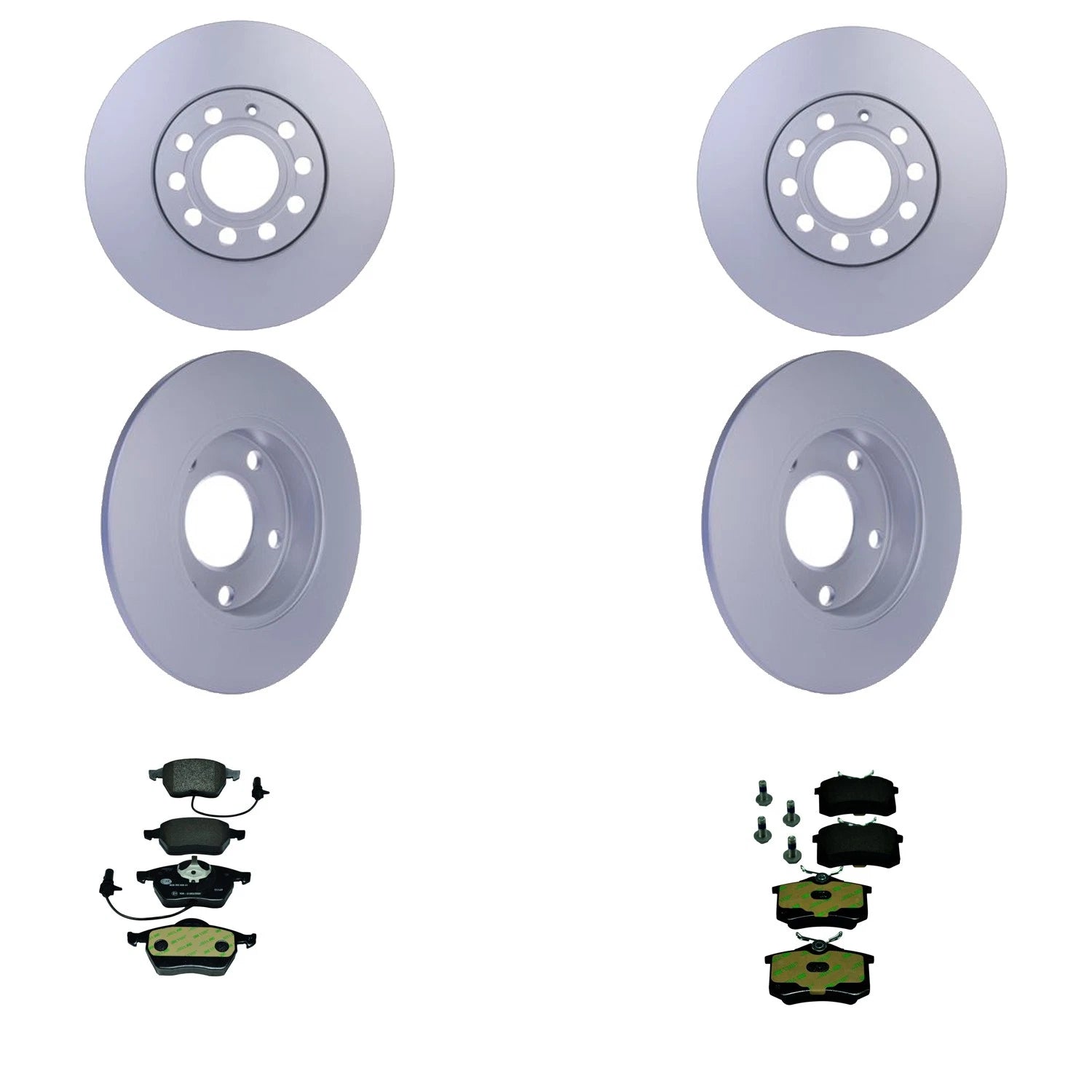 Set of 4 Hella Front Rear Rotors Low-Met Disc Brake Pad Kit for Audi A4 (1996–2001)