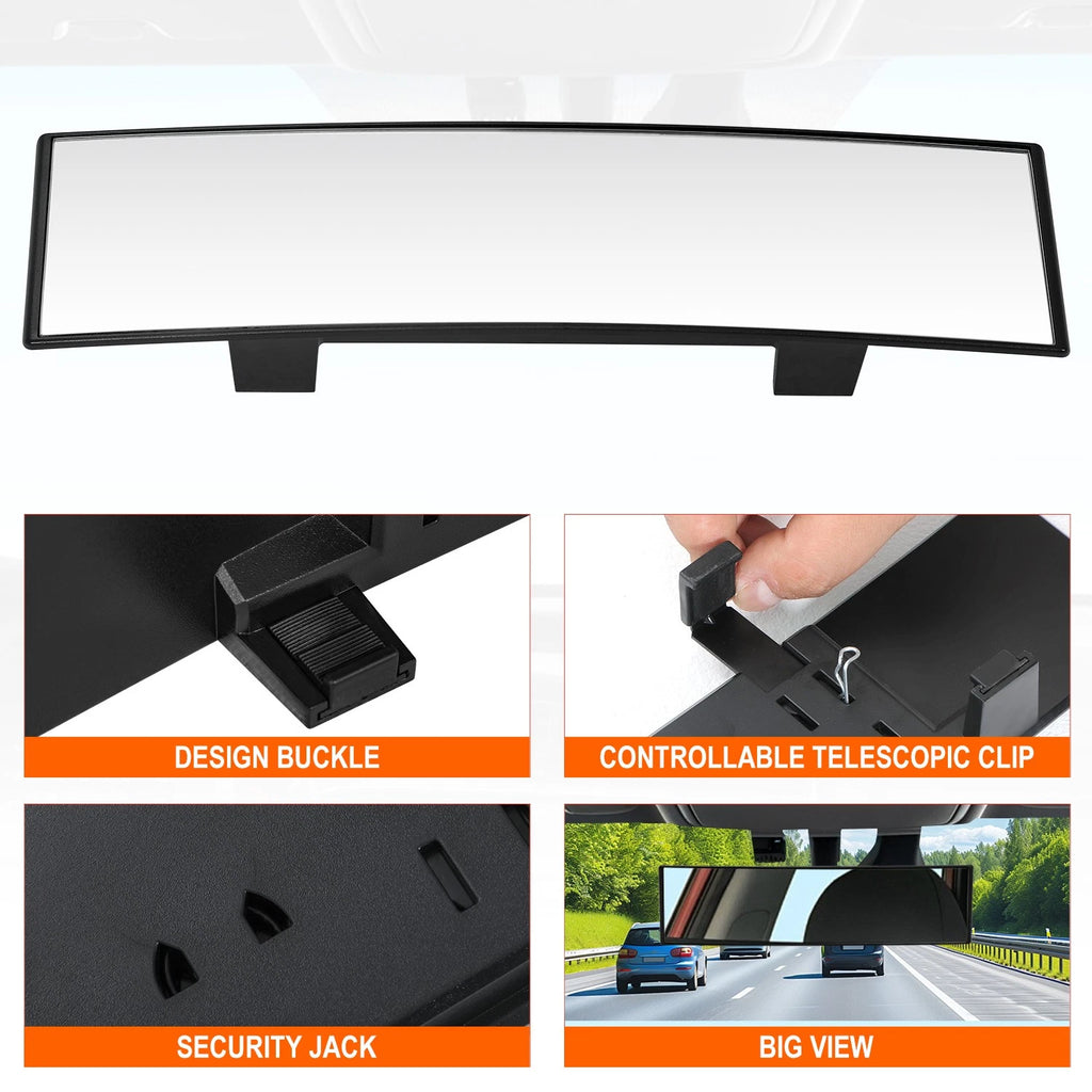 11" Universal Clip On Convex Panoramic Rear View Mirror for Cars
