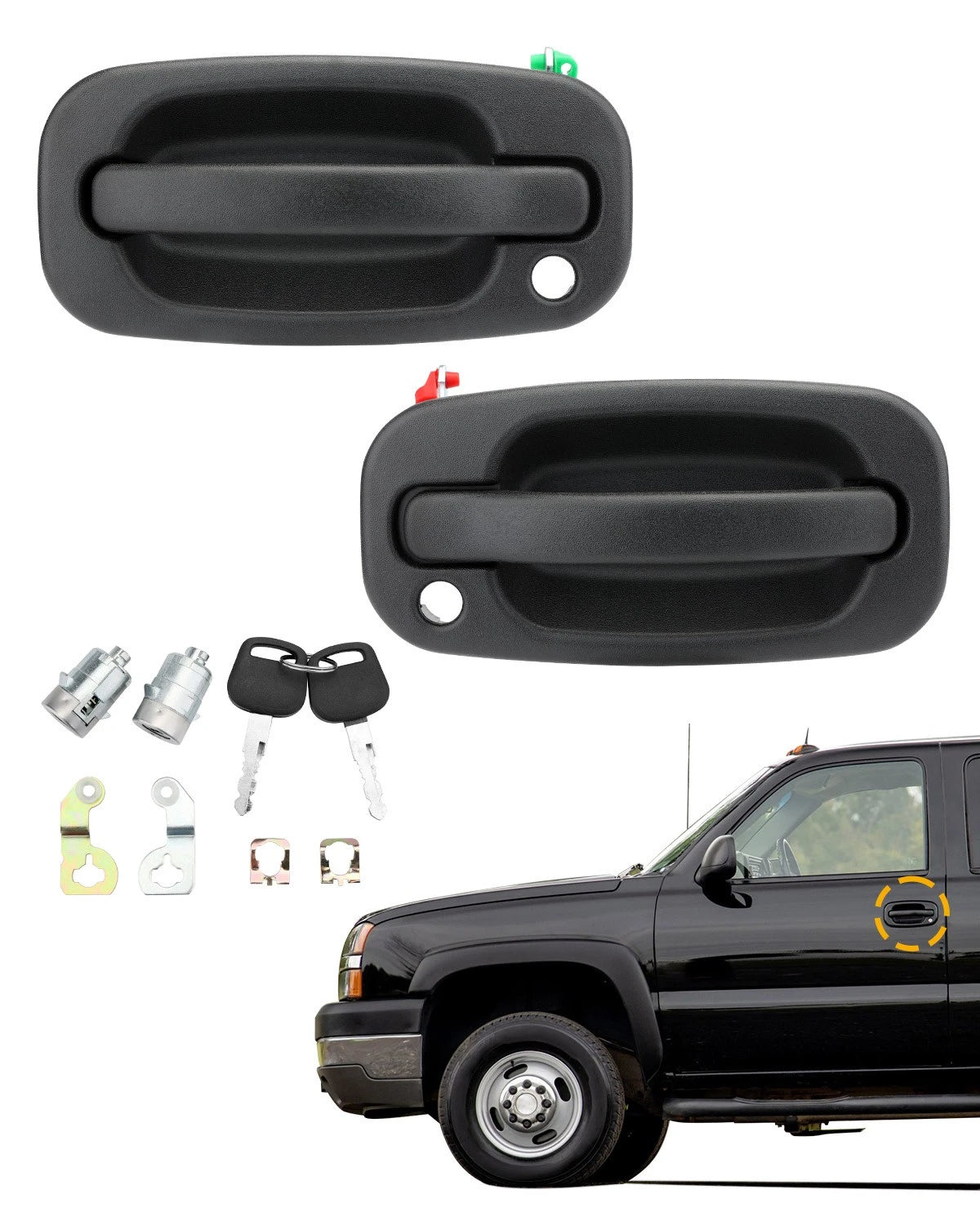 Exterior Door Handles & Lock Cylinders Set for Chevy GMC Cadillac (1999–2007)